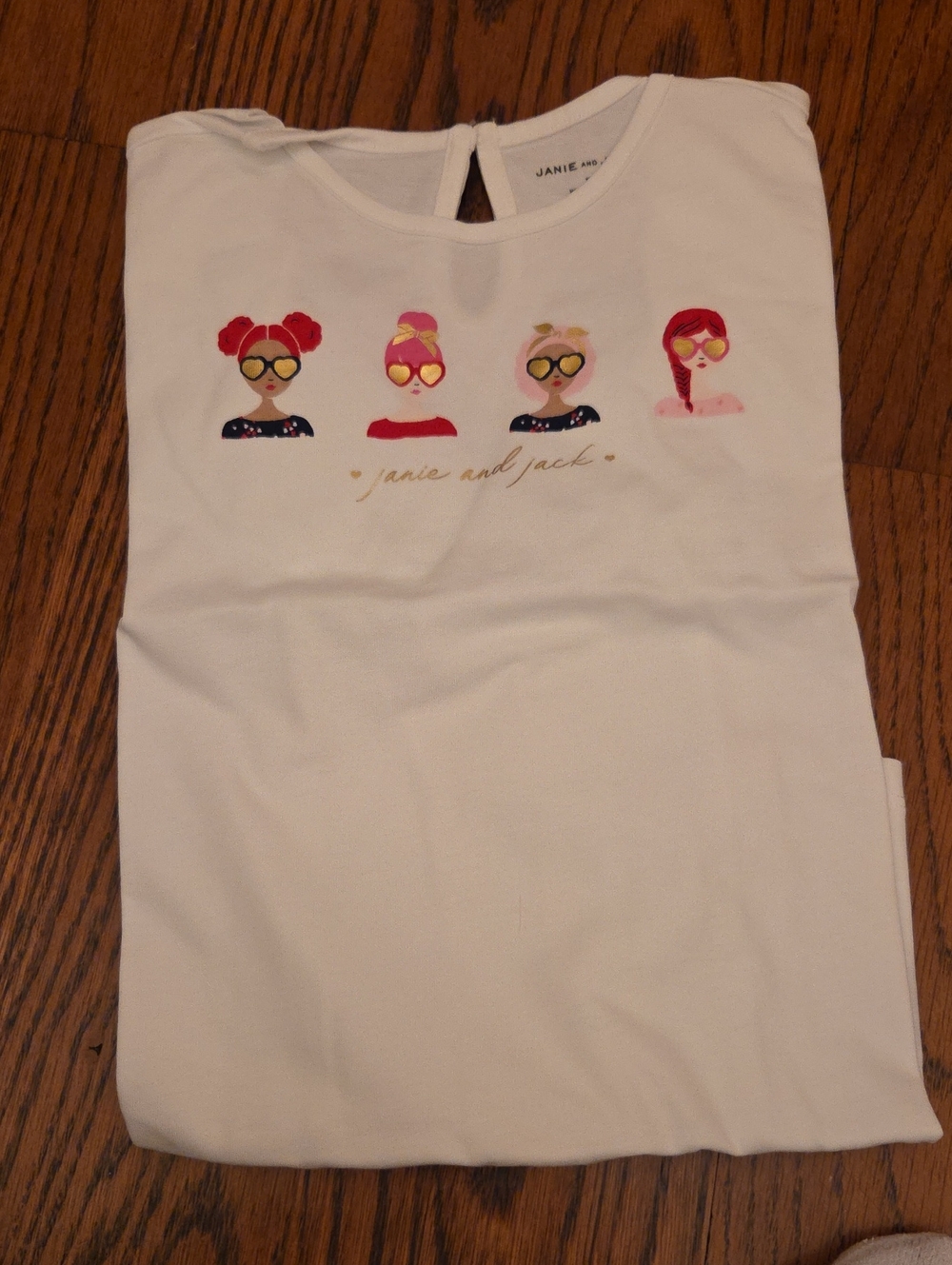 Janie and Jack White Girls Graphic Tee with Pink and Red Accents